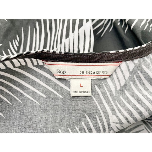Gap Women's Cotton Button Front Tank Midi Dress Tie Back Dark Gray Palm Print - Picture 5 of 7
